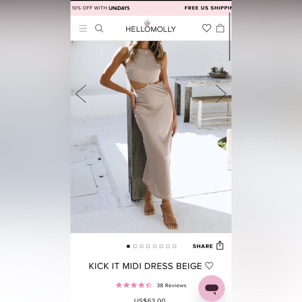 Hello Molly Kick It Midi Dress Beige XS NWT